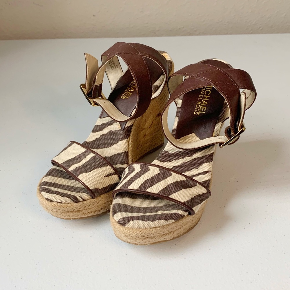 Michael Kors Zebra Canbas Espadrille Wedges